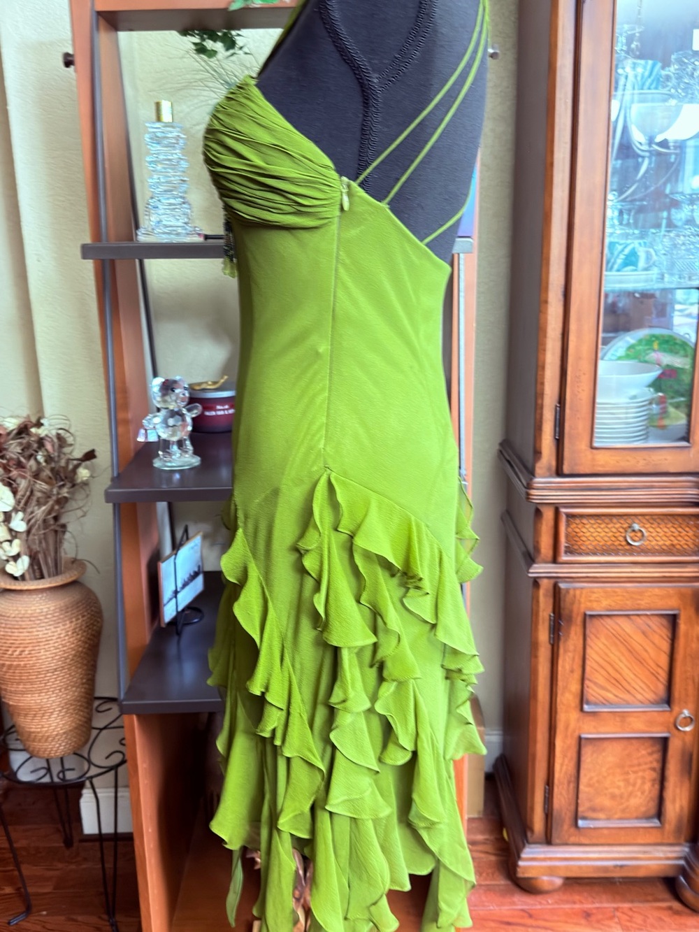 Green Ruffled Women’s Dress - Picture 2 of 4